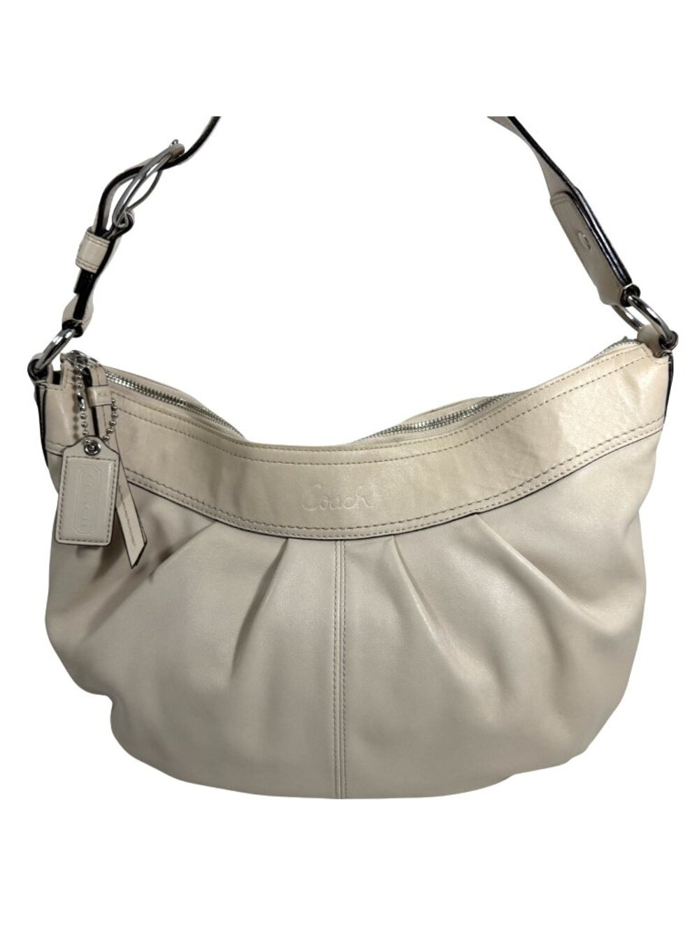 Vintage Coach Ivory Beige Leather Soho Pleated Slouchy Hobo Shoulder Bag F13731